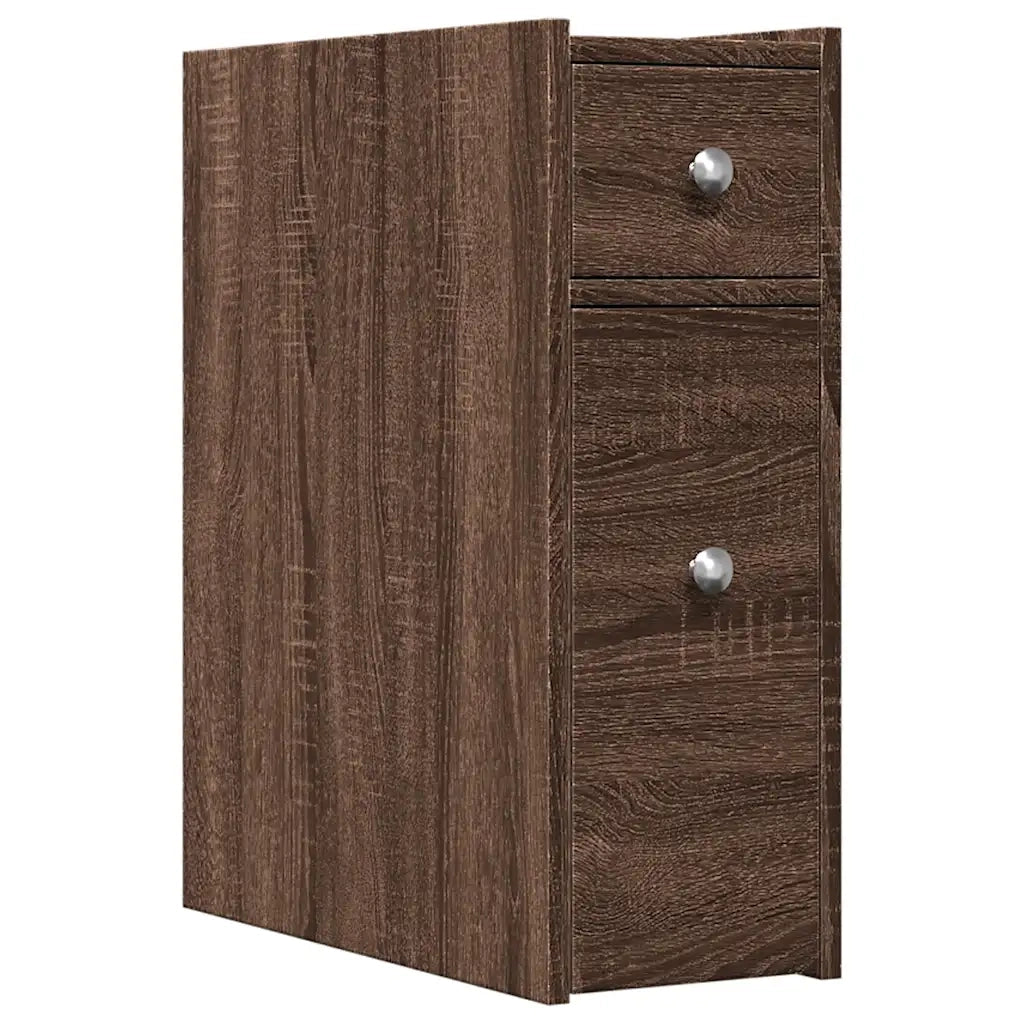 Armadietto da Bagno Stretto con Ruote Rovere Marrone Truciolato