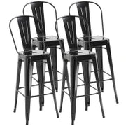 Set 4 Sgabelli Ergonomici con Schienale Rimovibile e Poggiapiedi, Sgabelli da Cucina in Metallo, 44x46x116 cm, Nero