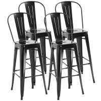 Set 4 Sgabelli Ergonomici con Schienale Rimovibile e Poggiapiedi, Sgabelli da Cucina in Metallo, 44x46x116 cm, Nero