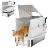Lettiera per gatti chiusa in acciaio inossidabile, 60,2 x 40,2 x 43,7 cm, grigio chiaro
