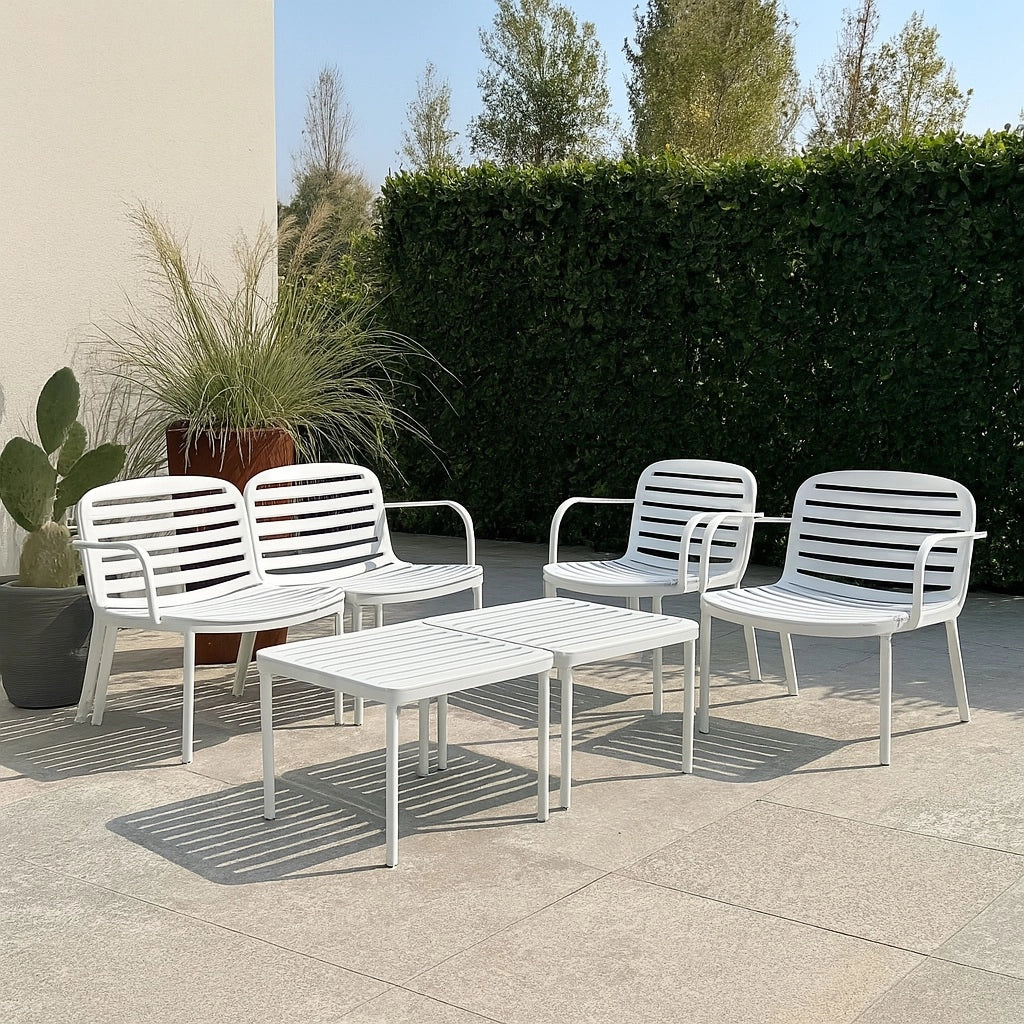 SET SALOTTO EROS BIANCO CON DIVANO, POLTRONE E TA.