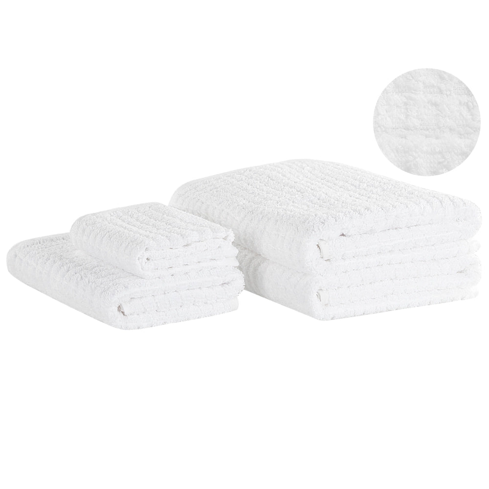 Set di 4 asciugamani da bagno e telo da bagno per ospiti in cotone bianco a bassa torsione
