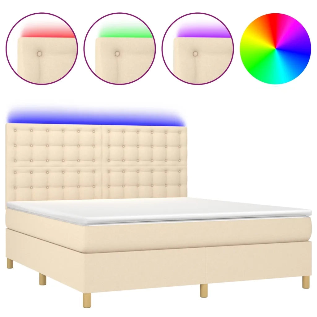 Letto a Molle con Materasso e LED Crema 160x200 cm in Tessuto 3135770