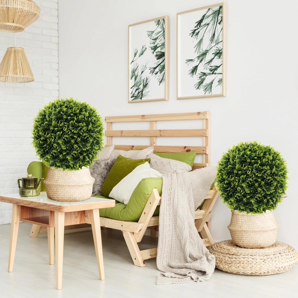 Set di 2 palline di cedro artificiale, piante sferiche finte, 55 cm, arbusti rotondi, verde, resistenti al sole, palline decorative per giardino, cortile, matrimonio e festa