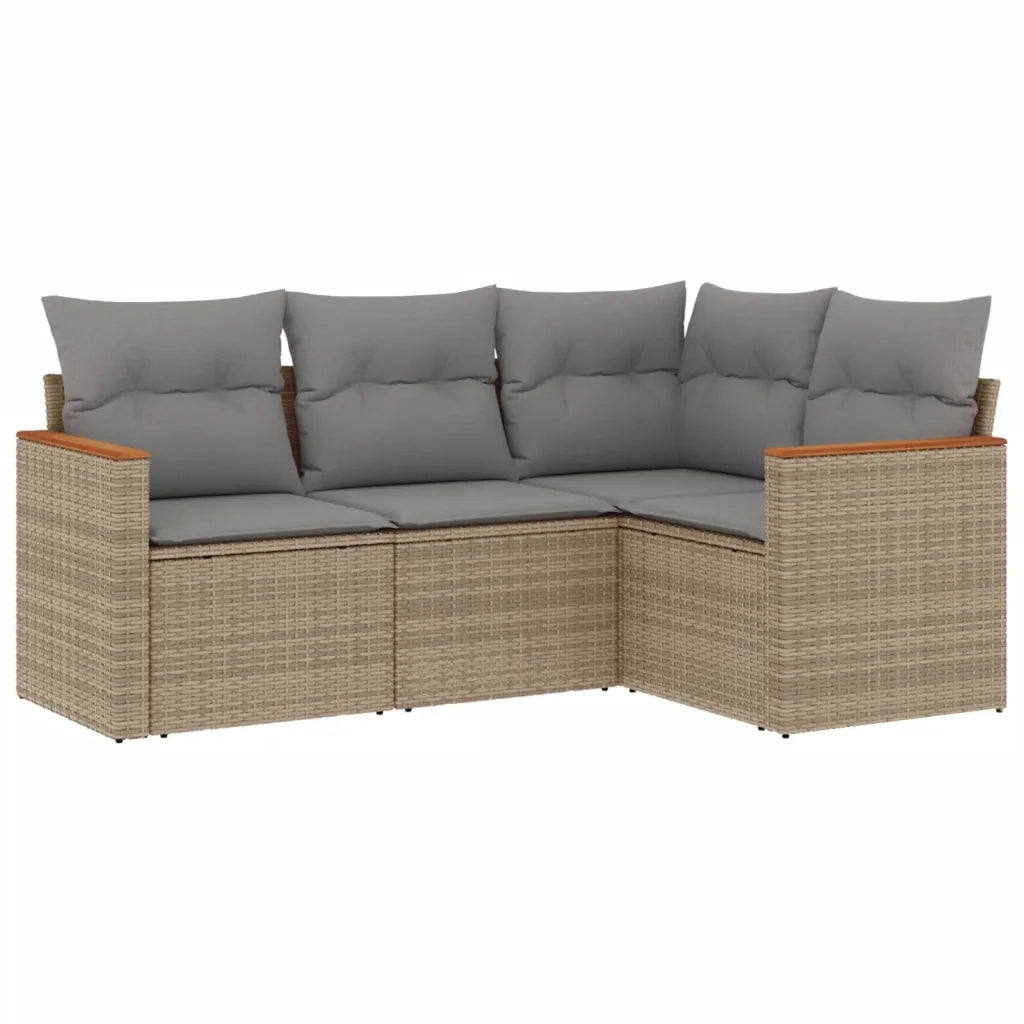 Set Divano da Giardino 4 pz con Cuscini Beige in Polyrattan