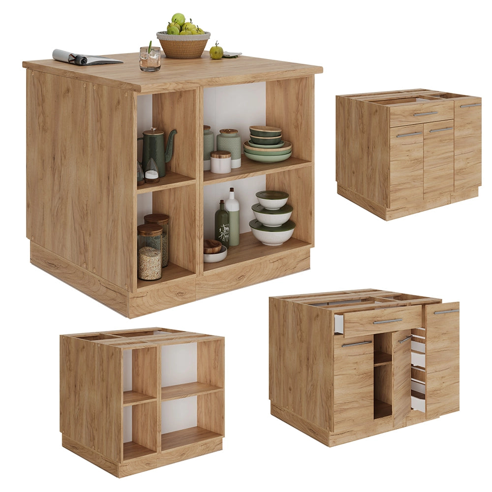 Vicco isola cucina Quercia dorata 90 cm con cassetto, senza piano di lavoro