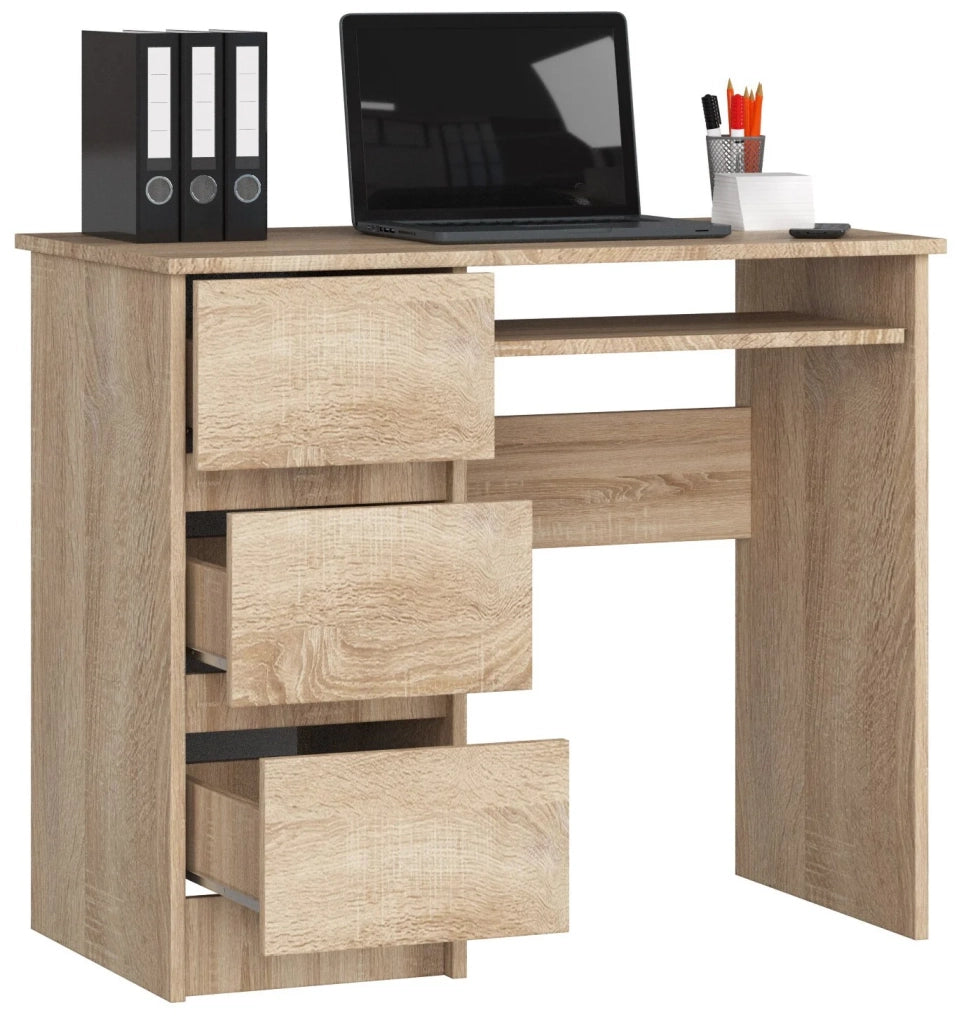 Scrivania per computer AKORD A6 Sonoma Quercia 90 cm 3 cassetti 90x50x77 cm Modello a sinistra