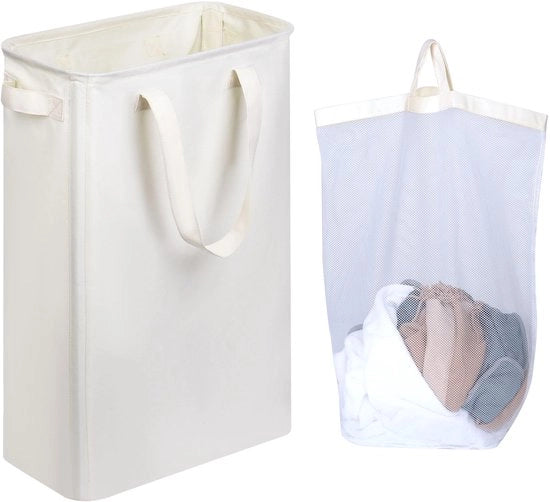 Waschino 50 litri - Waschino sottile con tasca interna rimovibile e lavabile e maniglie per spazio lavanderia camera da letto bagno (beige) cesta per asciugamani