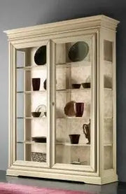 Vetrina in legno 2 ante battenti vetro Shabby chic avorio