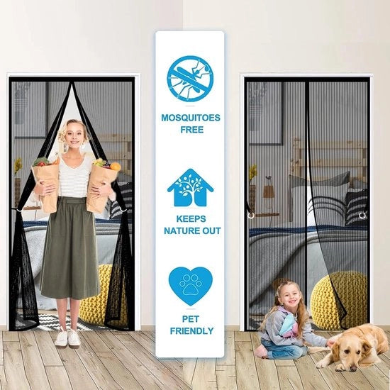 Velo di protezione magnetico per finestra, schermo insetticida, 85 x 210 cm, facile da installare senza perforazione con adesivo magnetico, adatto per finestre di balcone, finestre di sottoterra e finestre di terrazza, nero