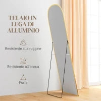 Specchio da Terra e Parete Moderno in Lega di Alluminio con Supporto Pieghevole, 50x170cm, Oro