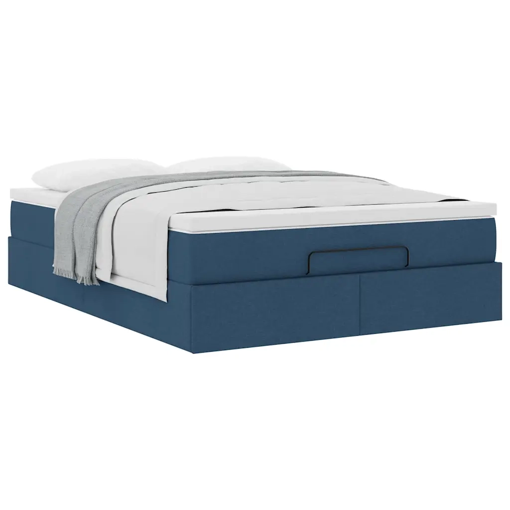 Struttura Letto Pouf con Materasso Blu 140x200cm in Tessuto 3311119