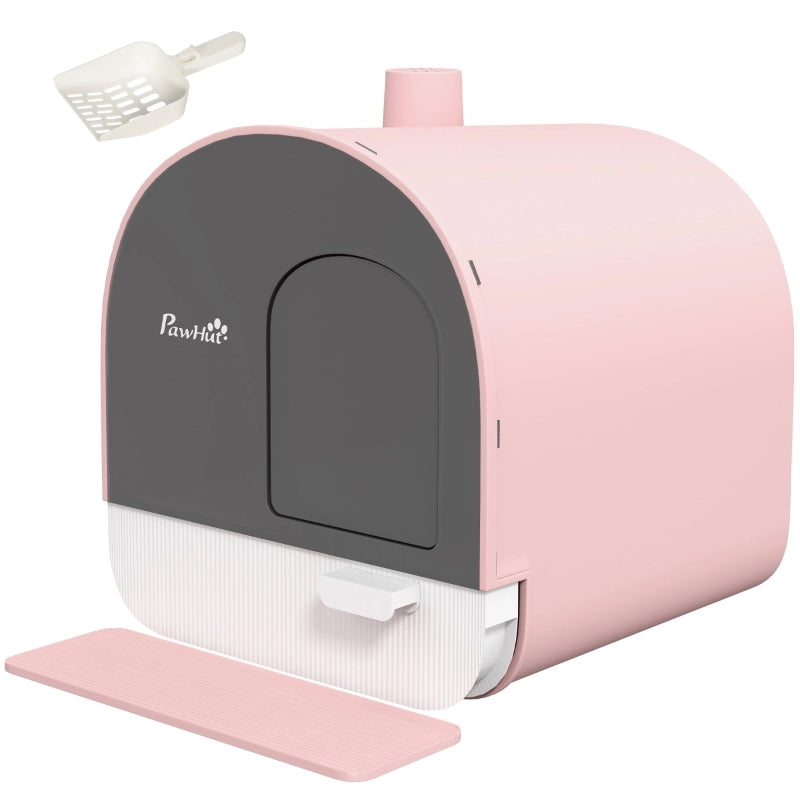 Fioriera chiusa per gatti con paletta, tappetino cattura lettiera, plastica, rosa