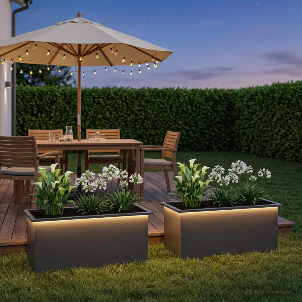 Fioriera da giardino con LED 2 pz Nero 40 x 80 x 40 cm Acciaio 8008155