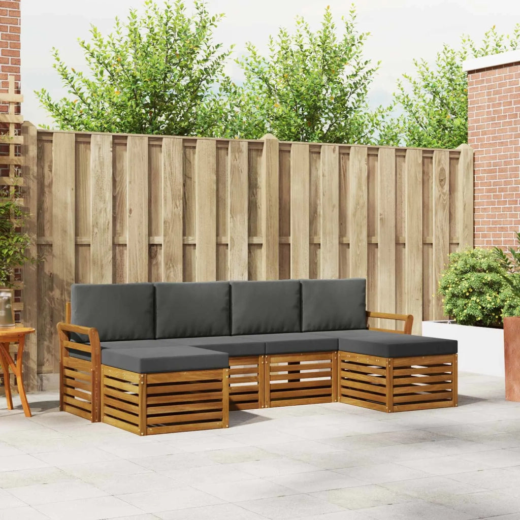 Set divani 6 pcs Naturale e Antracite Legno di Acacia Massello