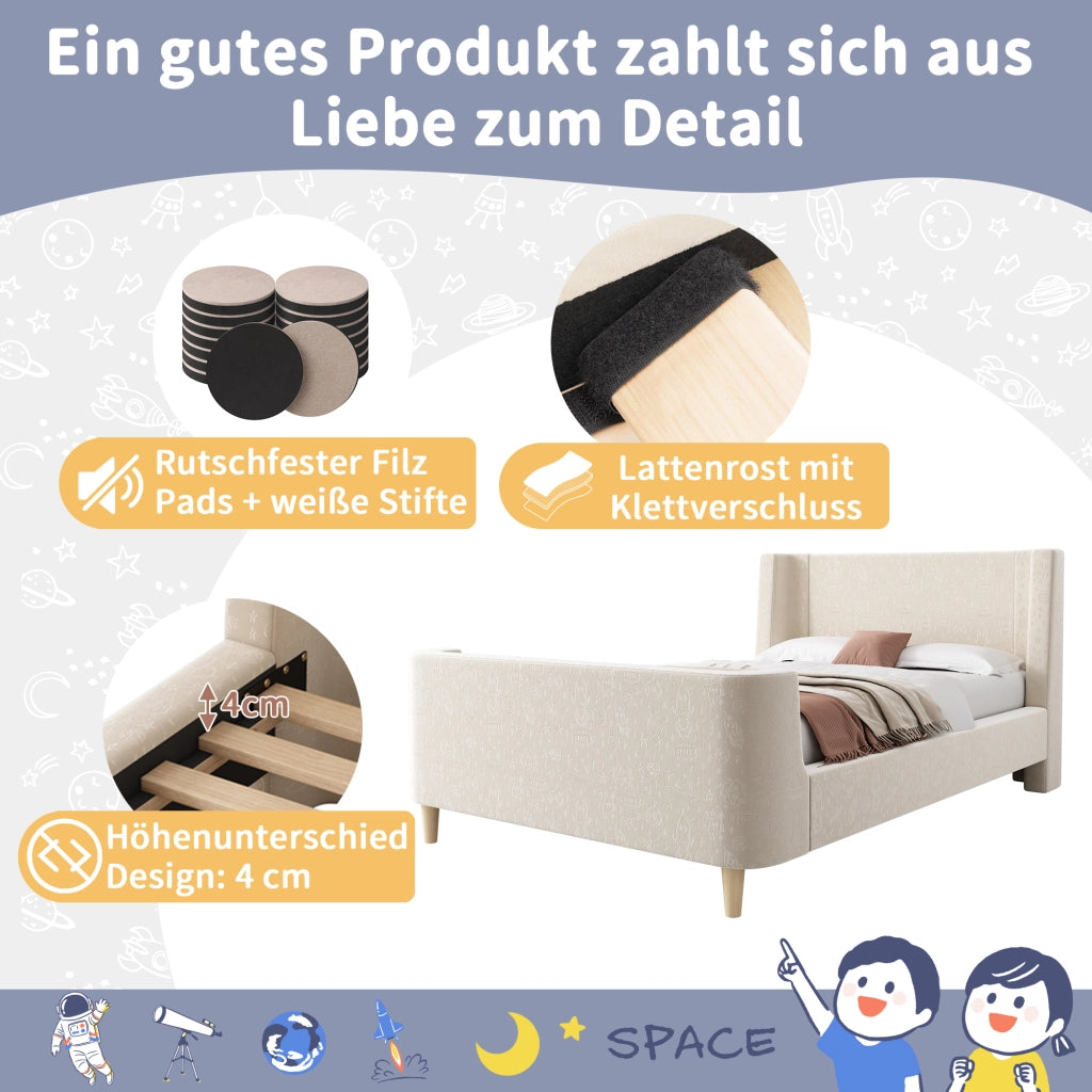 LETTO A SLITTA 90x200 cm Beige in velluto per cameretta bambini