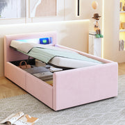 Letto contenitore 90x200 cm per bambini con LED; luce notturna; USB; ripiano; velluto; rosa