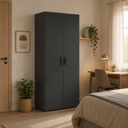 Armadio Camera da Letto Malvito, Guardaroba 2 Ante un Ripiano, 74x179h cm Nero Antracite