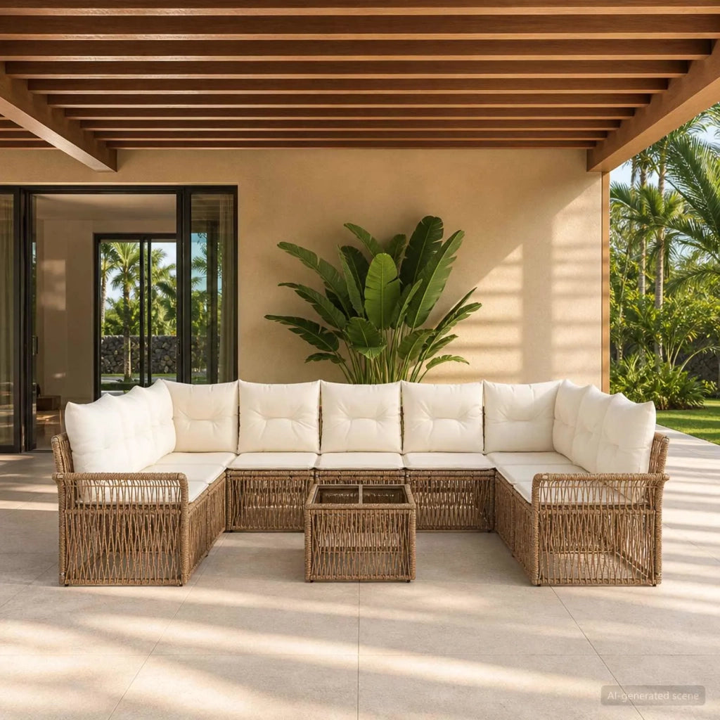 Set Divano da Giardino 10 pcs Beige polyrattan 3434937