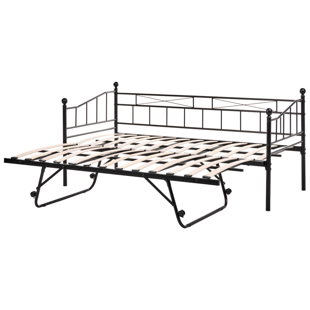 Letto estraibile singolo per bambini in metallo nero stile tradizionale, 90 x 200 cm