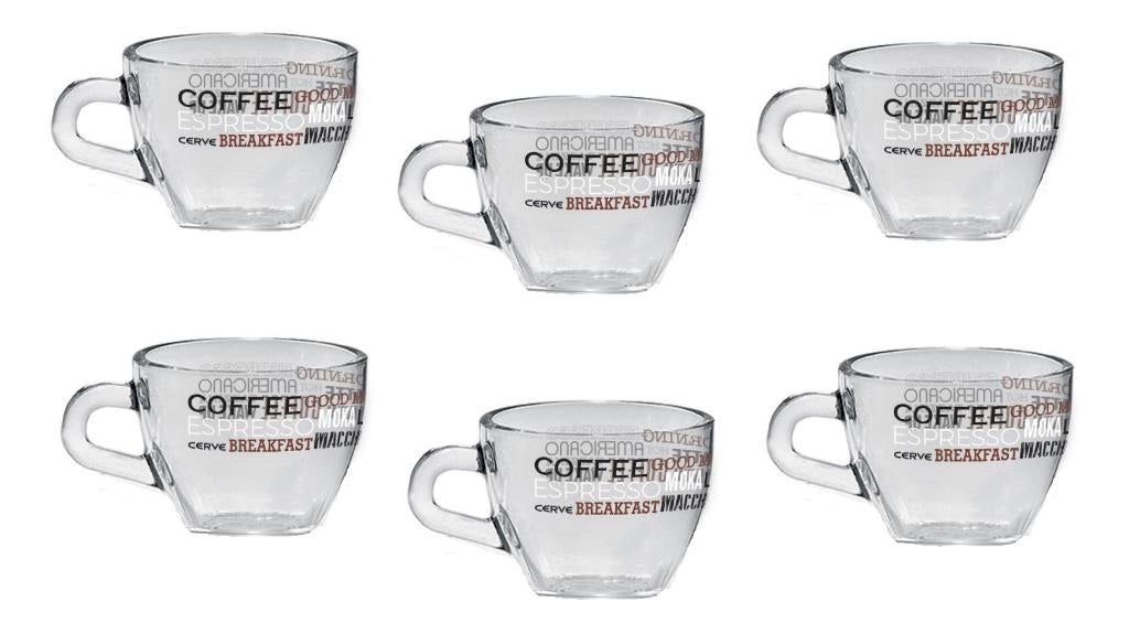 Set 6 Tazzine Tazze Caffè in Vetro Brazil Writings 75 cc