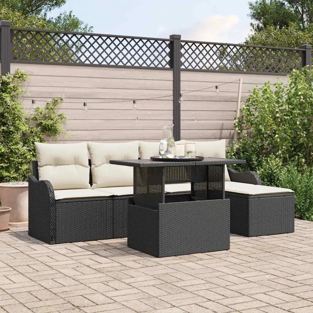 Set Divano da Giardino con cuscino 6 pcs Nero Polyrattan 3357180
