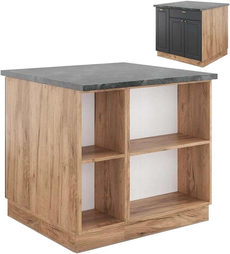 isola cucina Fame-Line, Quercia dorata, 90 cm con cassetto, senza piano di lavoro, combinabile con altri moduli della serie Fame-Line