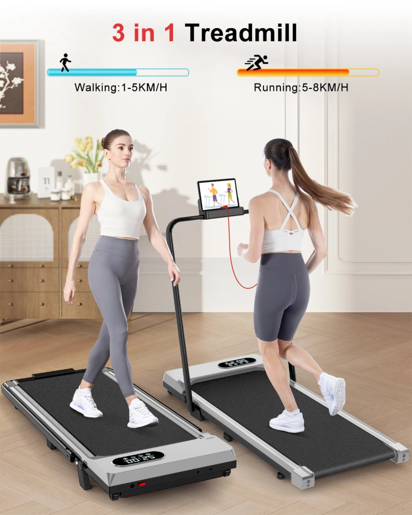 Tapis roulant domestico, Tapis roulant elettrico pieghevole  3 in 1, 2,5 HP, compatto portatile sottobanco, 8 km/h, display LED, 120 kg
