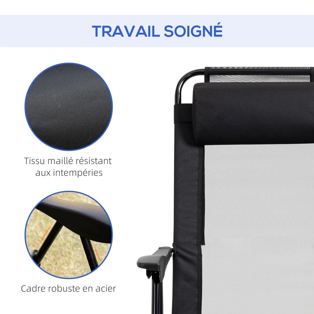Sedia da giardino pieghevole ¨C zephmum ¨C nera, tessuto Oxford, braccioli, schienale regolabile