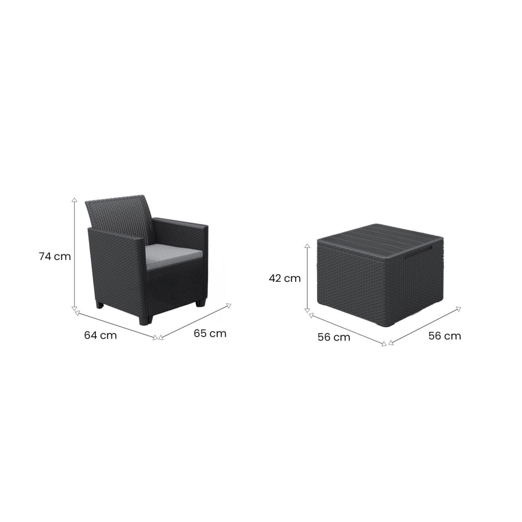 Set salotto da esterno Barrie, Salottino outdoor, Set da balcone o giardino, Composizione soggiorno per esterni, 64x65 h74 cm, Antracite