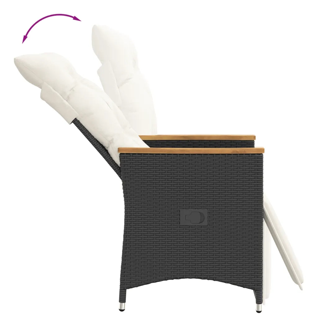 Set da Bistr¨° 3 pz | Set Salotto da Giardino con Cuscini Nero in Polyrattan
