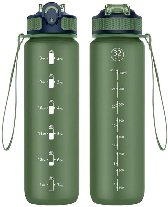 Bottiglia Sportiva 1 Litro - Otre da Sport con Fustino - Marcatori di Tempo - Imbottitura Anti-Schizzo - BPA Libero - Adatto per Scuola/Fitness