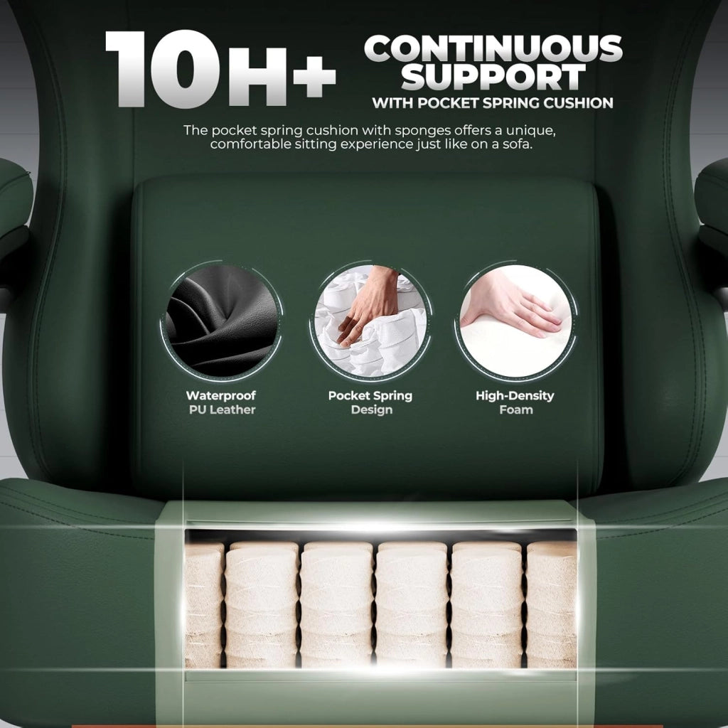 Sedia da gioco, traspirante, sedia da ufficio, ergonomica, in tessuto di alta qualità, ergonomica, schienale regolabile a 160°, poggiapiedi estraibile,carico 180 kg,verde