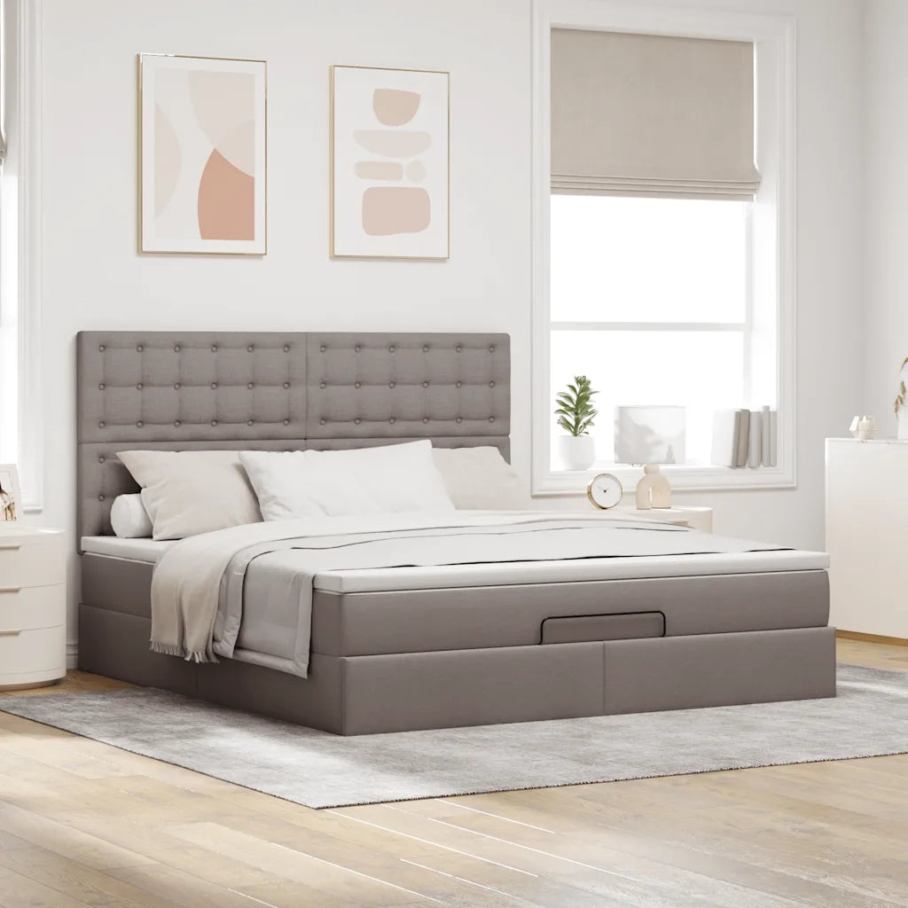 Struttura Letto Pouf con Materasso Tortora 180x200cm in Tessuto 3314194