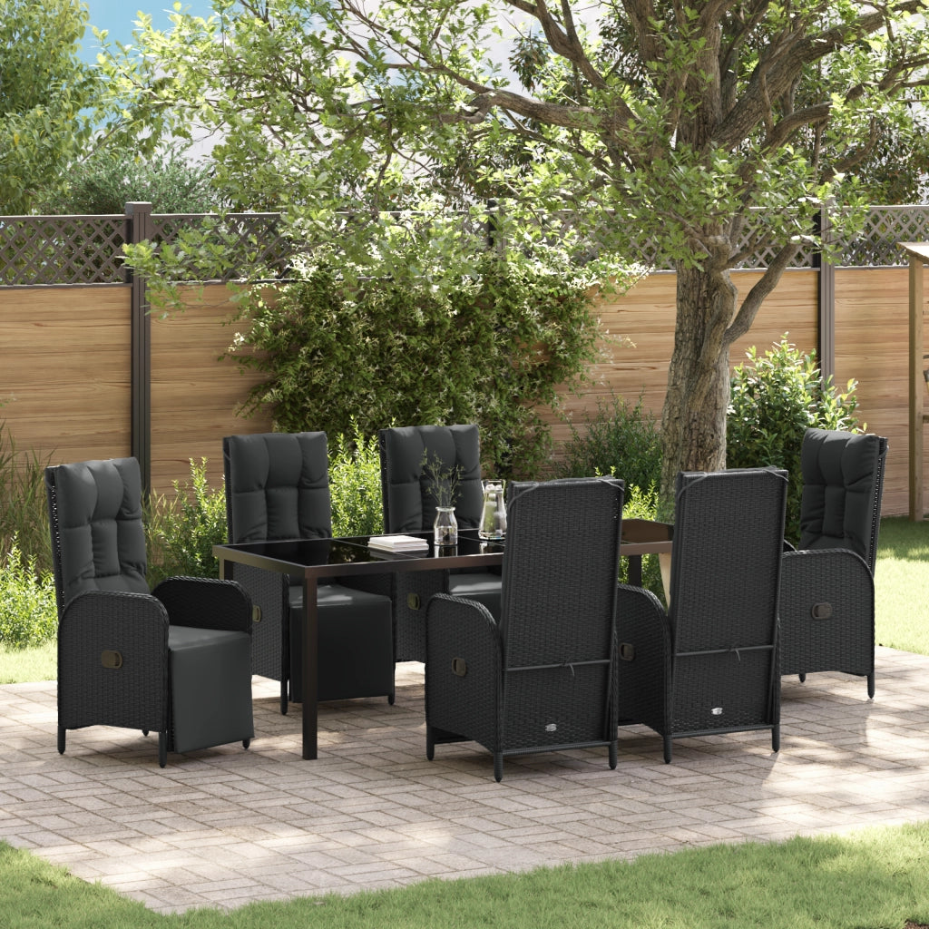Set da Pranzo da Giardino 7 Pezzi con Cuscini Nero Poly Rattan