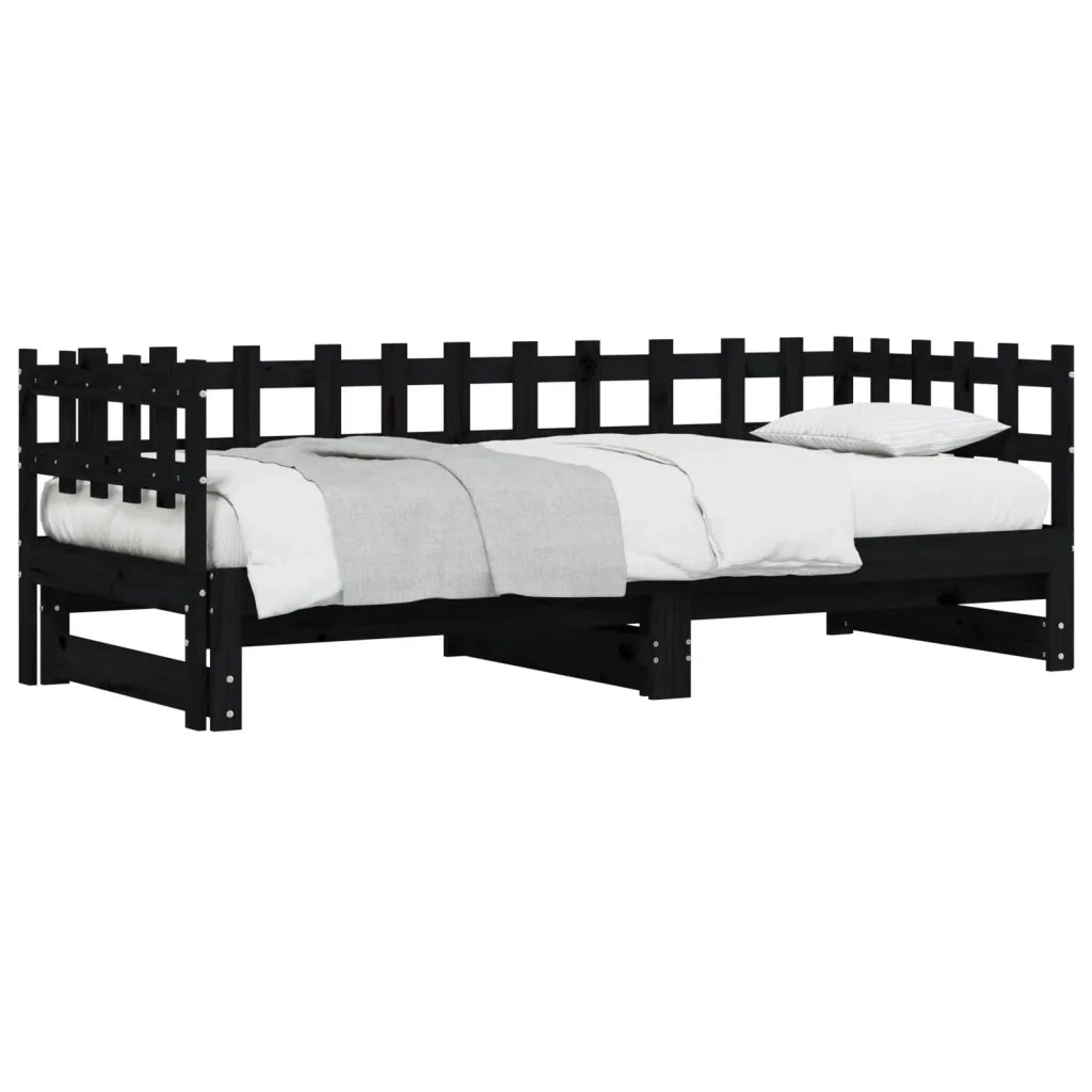 Letto singolo | Letto per adulti | Dormeuse Estraibile Nera 2x(90x190) cm Legno Massello di Pino