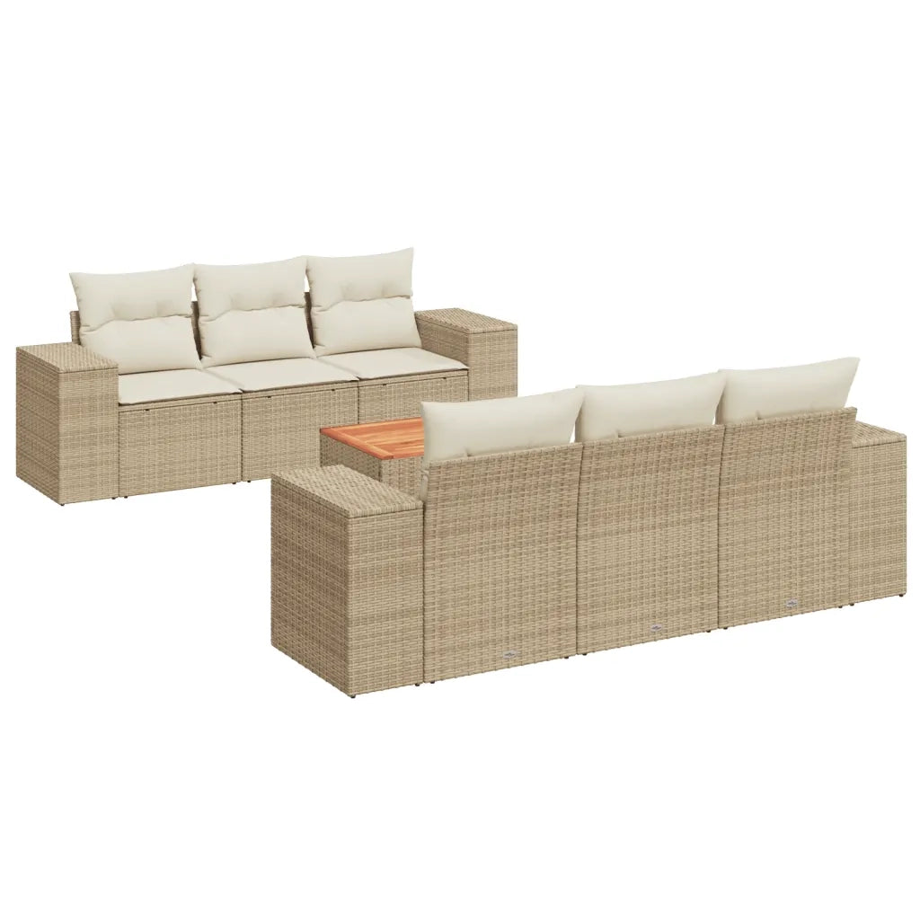Set Divani da Giardino 7 pz con Cuscini Beige in Polyrattan