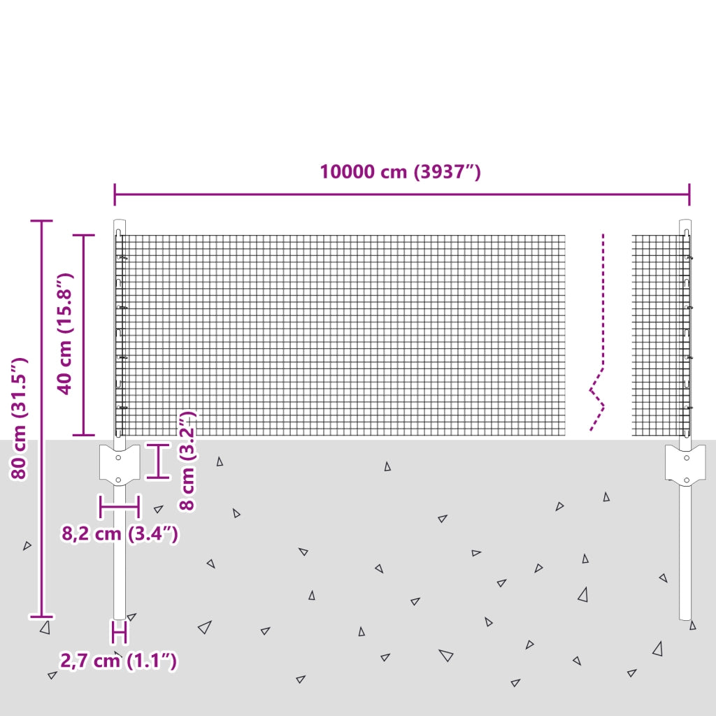 Recinzione in Filo Saldato con 44 Post U Argento 0.4x100 m Acciaio