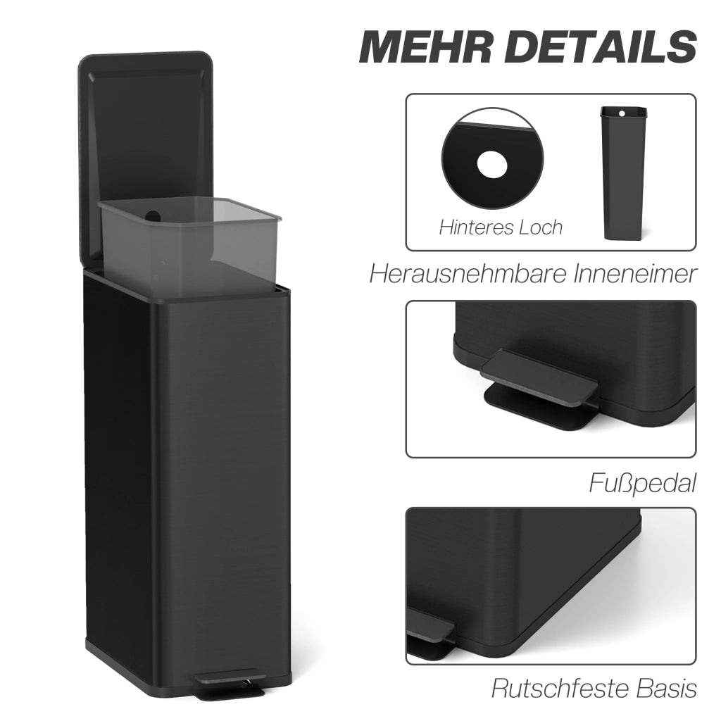 Cestino per rifiuti 20 litri ¨C zephmum ¨C coperchio soft-close, scomparto deodorante, antimpronte digitale, acciaio inox, nero