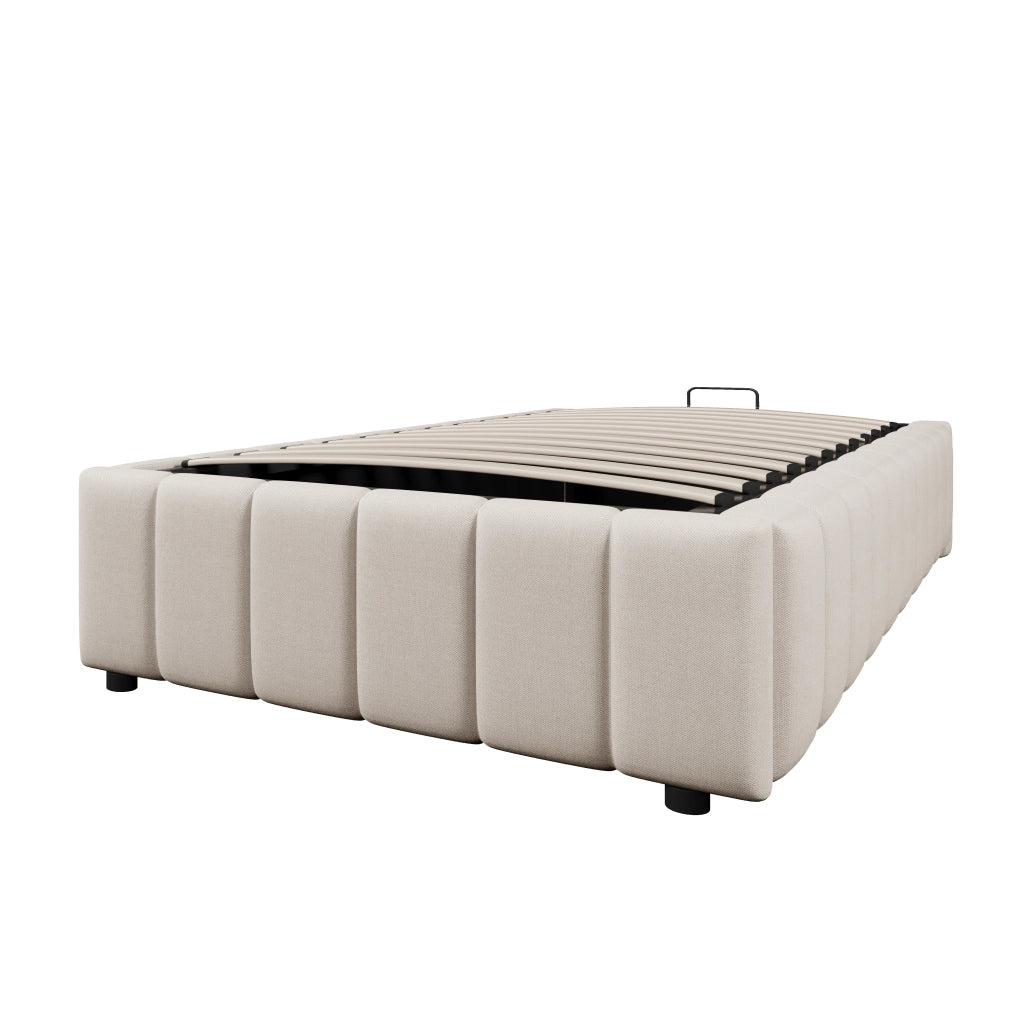 letto imbottito lino beige 90 x 200 cm
