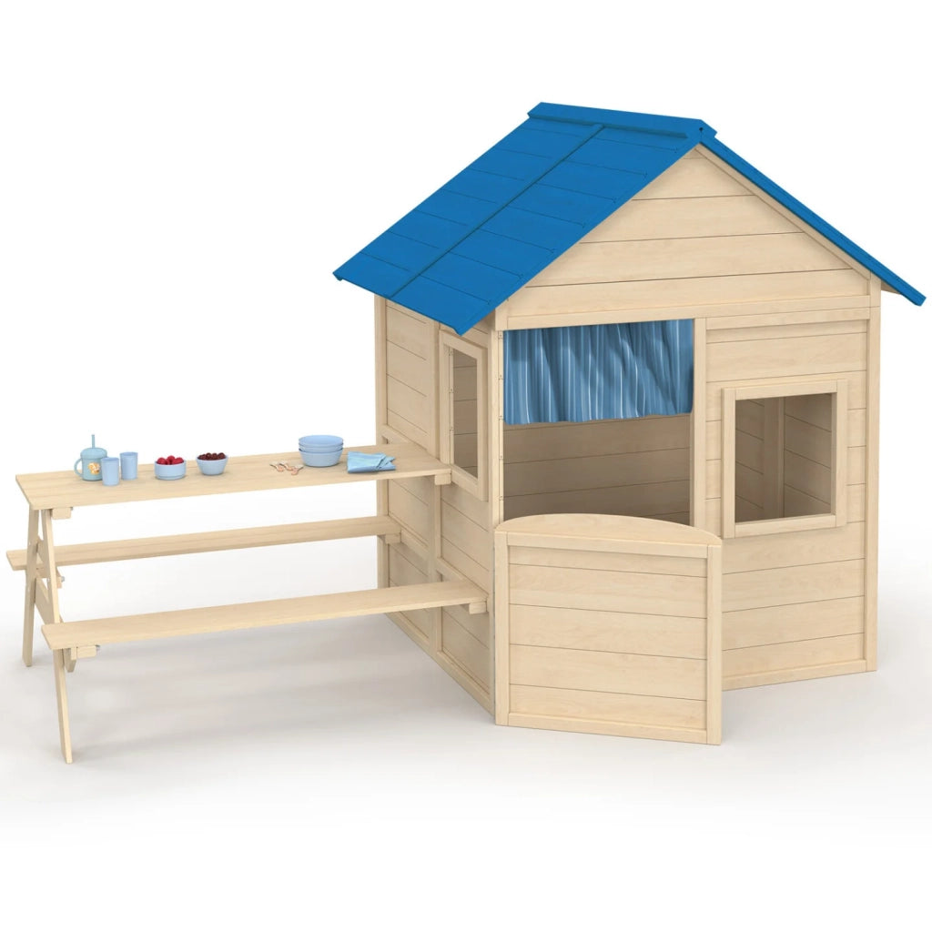 IDMarket - Casetta in legno per bambini ODYSSEY, casetta da esterno con tavolo da picnic incorporato