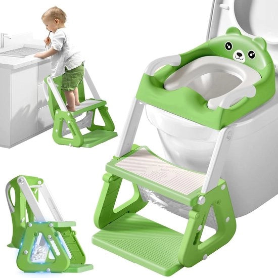 Sedia per bambino con gradino, sedile rivestito e piatto antiscivolo per gambe - Regolabile in altezza, pieghevole