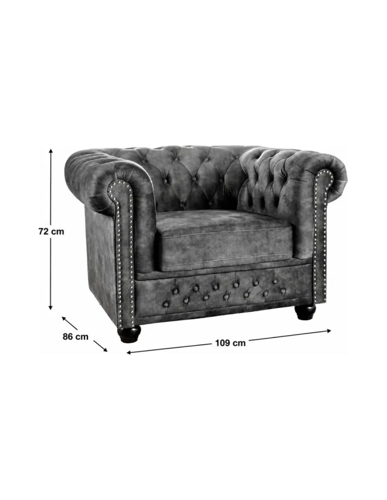 Poltrona EDGAR Chesterfield in velluto trapuntato - Grigio chiaro - 109 x 72 x 86 cm