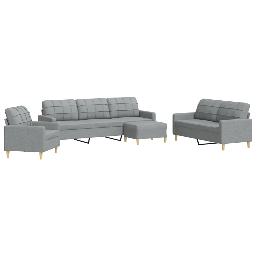 Set di Divani 4 pz con Poggiapiedi Grigio Chiaro in Tessuto