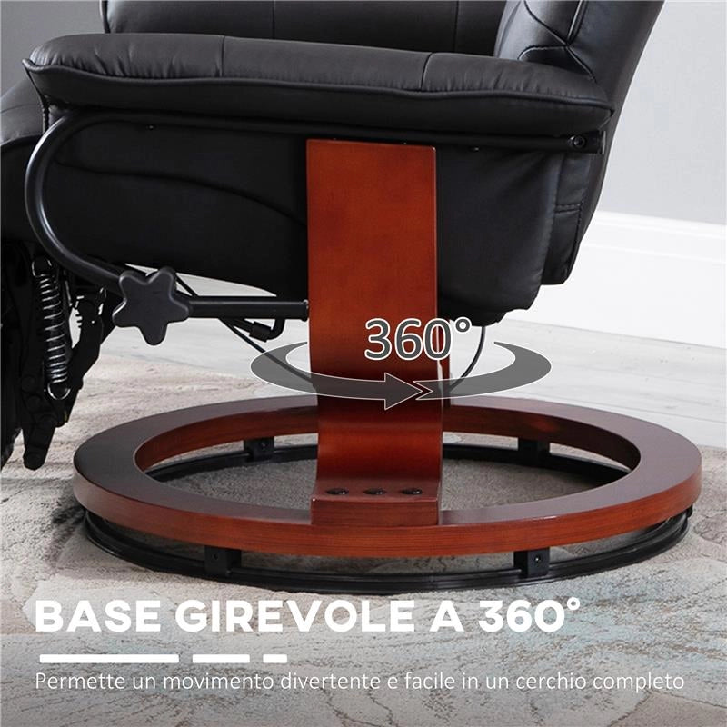 POLTRONA RELAX RECLINABILE MANUALMENTE FINO 145° CON POGGIAPIEDI E RIVESTIMENTO IN FINTA PELLE, NERO