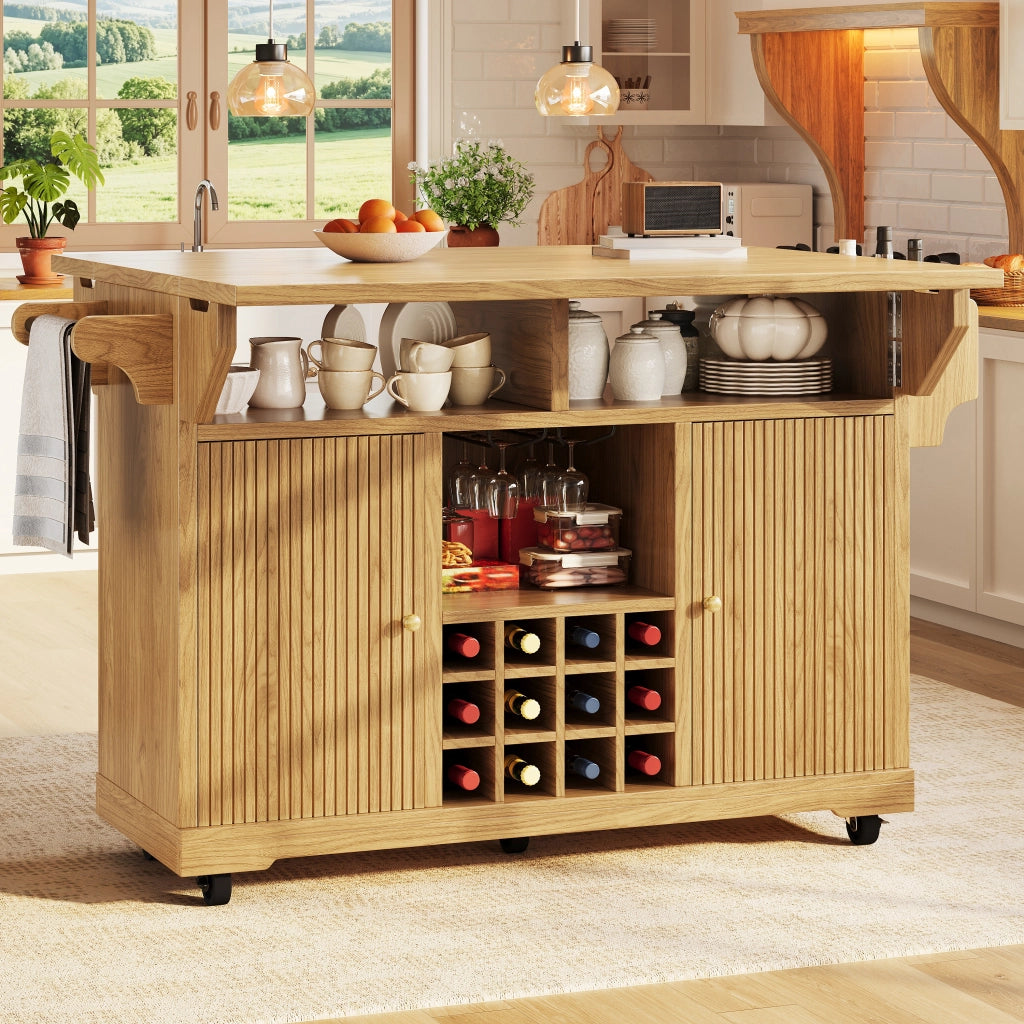 CARRELLO DA CUCINA 142,5x80x95 cm MDF Legno Naturale con ruote