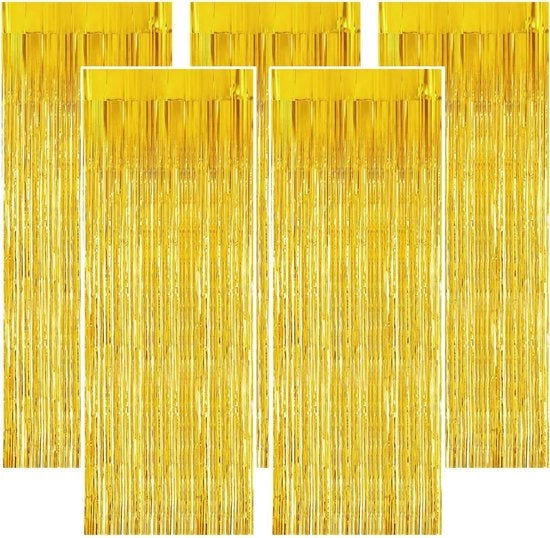 Decorazione di festa a strisce metalliche con glitter dorato - 5 pezzi - decorazione di sfondo - tenda con strisce - 1 x 2 m - per feste, compleanni, matrimoni e festival.
