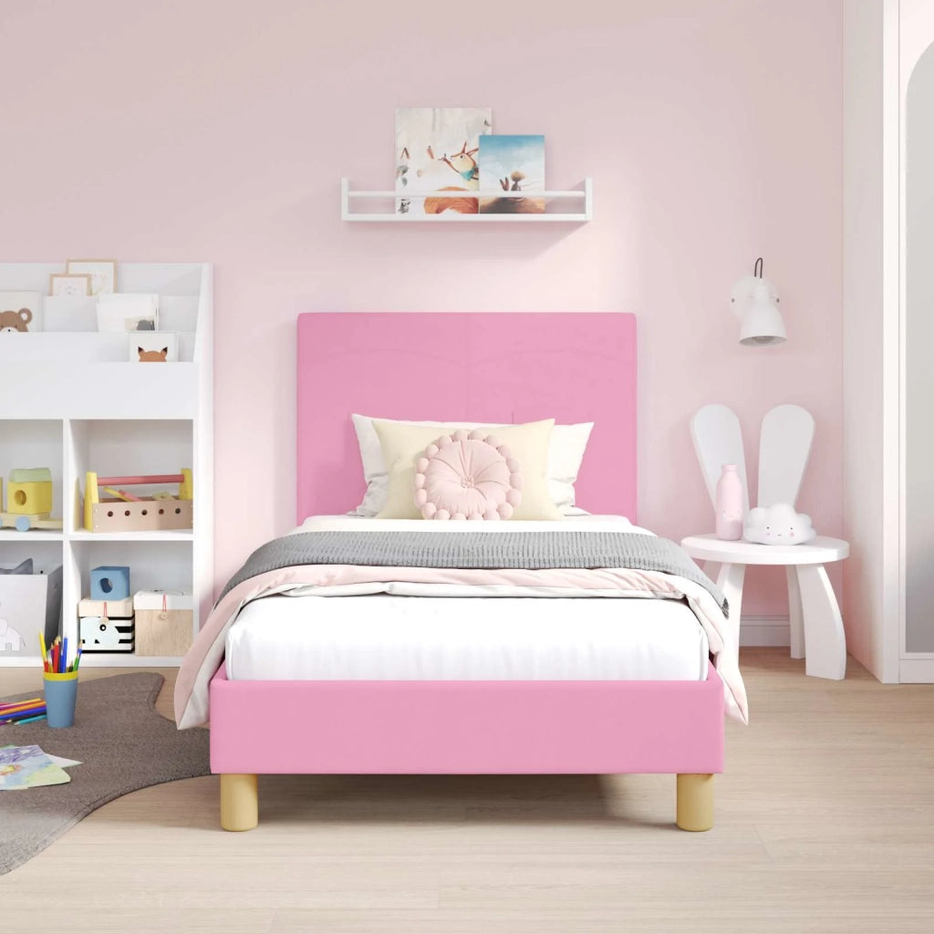 Struttura letto Bambini | Letto Infantile | Lettino con testata Rosa 80 x 160 cm Tessuto