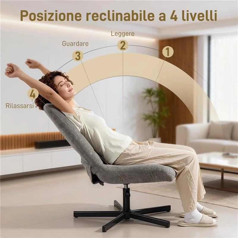 POLTRONA RECLINABILE SU 4 LIVELLI EFFETTO VELLUTO CON POGGIAPIEDI INDIPENDENTE, 66X80X93-104 CM, GRIGIO