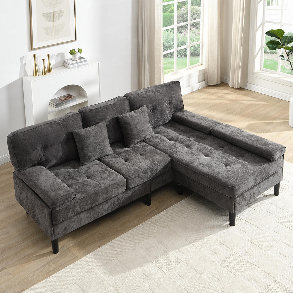 Divano angolare in velluto modulare - Xylo - Larghezza 195 cm, con chaise longue e funzione letto